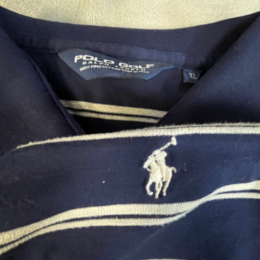 Polo Golf Ralph Lauren Polo Shirt Mens XL Navy Blue Striped Pima Cotton Short